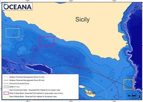 The Strait of Sicily has been trawled intensively for decades for its valuable deep-water rose shrimp and hake Photo: Oceana