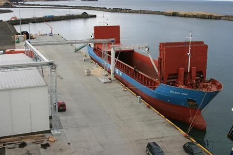 Freighter Wilson Grip in the harbour collecting fishmeal. (Photo/HB Grandi: Jon Siguroarson)