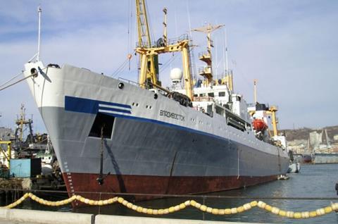 Vladivostok docked in the Port of Vladivostok, Russia. Built in 1992 in the shipbuilding plant in Nikolaev, Ukraine, it is today one of the most modern and highest producers in the Russian catcher processor fleet thanks in part to the Wesmar trawl sonar.