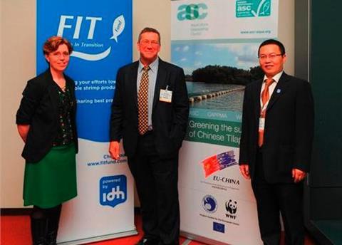 L-R: Esther Luiten, Senior Program Manager Aquaculture, IDH; Chris Ninnes, CEO, ASC; and Cui He, Vice Executive President and Secretary-General, CAPPMA