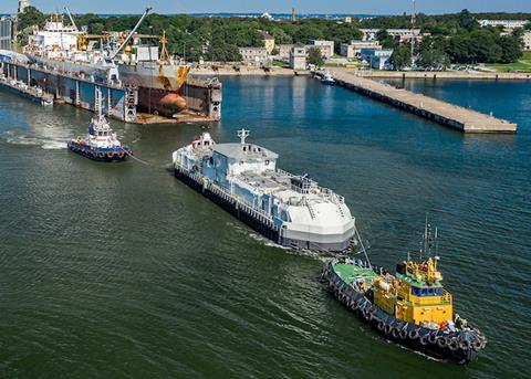 AKVA’s new feed barge uses waterborne feeding technology Photo: AKVA Group