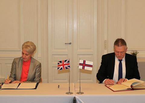 The UK Ambassador to Denmark, Emma Hopkins and the Faroese Fisheries Minister, Jacob Vestergaard