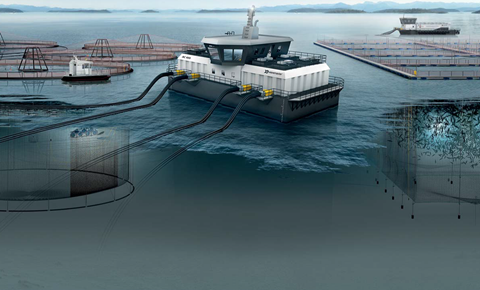 A whole marine farming system was suggested by the AKVA Group. Credit: AKVA Group, www.akvagroup.com