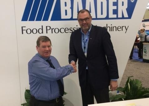 The final paperwork was signed between Chris Anderson, director of Northbay Pelagic (left) and Robert Focke, managing director of Baader (right), during the Boston Seafood Show