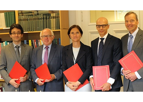 L-R: Charge d’Affaires, Renato Caldart, Canada; Ambassador, Torben Brylle, Denmark; Director General, Margit Tveiten, Norway; Ambassador, Vyacheslav Pavlovskiy, Russia; and Charge d’Affaires, Robert Bradtke, USA. Credit: M.B. Haga, MFA