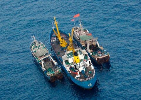 Fish transhipment at sea. © Environmental Justice Foundation