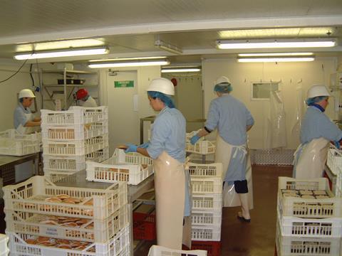 Crab products being produced in the Burgons factory in Eyemouth. The company produces 25 different products for retail, foodservice and for value added processing. Fifty per cent of the products are exported to continental European countries.