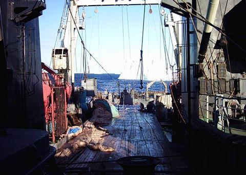 Trawler fishing for krill in the South Antarctic