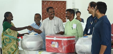 Essentials including ice boxes and nets being distributed to fishers during an awareness programme held by CMFRI in Chellanam