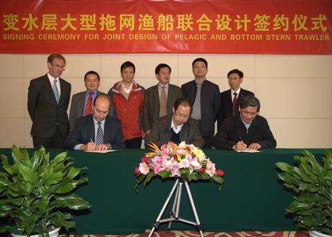 The signing of the contract for the new Chinese trawler