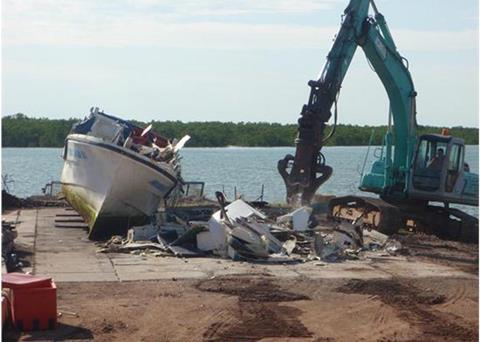 AFMA officers destroyed the apprehended Indonesian fishing vessel 'Jimbar Wana' under the supervision of biosecurity inspectors
