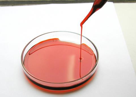 Sample of oil extracted from krill by the new Tharos method, which is claimed to be the only technique not to involve the use of solvents or chemicals. Picture courtesy of Tharos Ltd