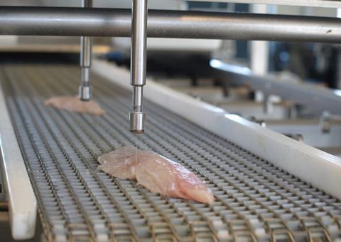 Water jet cutting in action