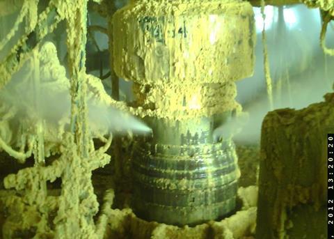 The Elgin G4 wellhead assembly with a view of the source of the gas leak. Credit: Total E&P UK Ltd