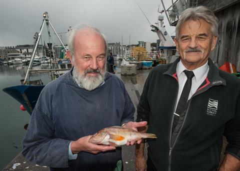 Doug Herdson and Pete Bromley with rare fish at Plymouth Fisheries