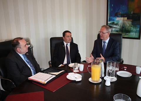 Alex Salmond meets with Alan Sutherland, MD of Marine Harvest Scotland and Ole Eirik Leroy, chairman of Marine Harvest Corps. Credit: Scottish Government