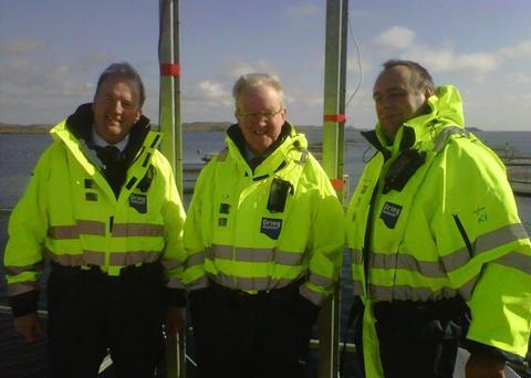 (L-R) David Sandison, Shetland Aquaculture, Stewart Stevenson MSP, and Michael Stark, Grieg Seafood Hjaltland